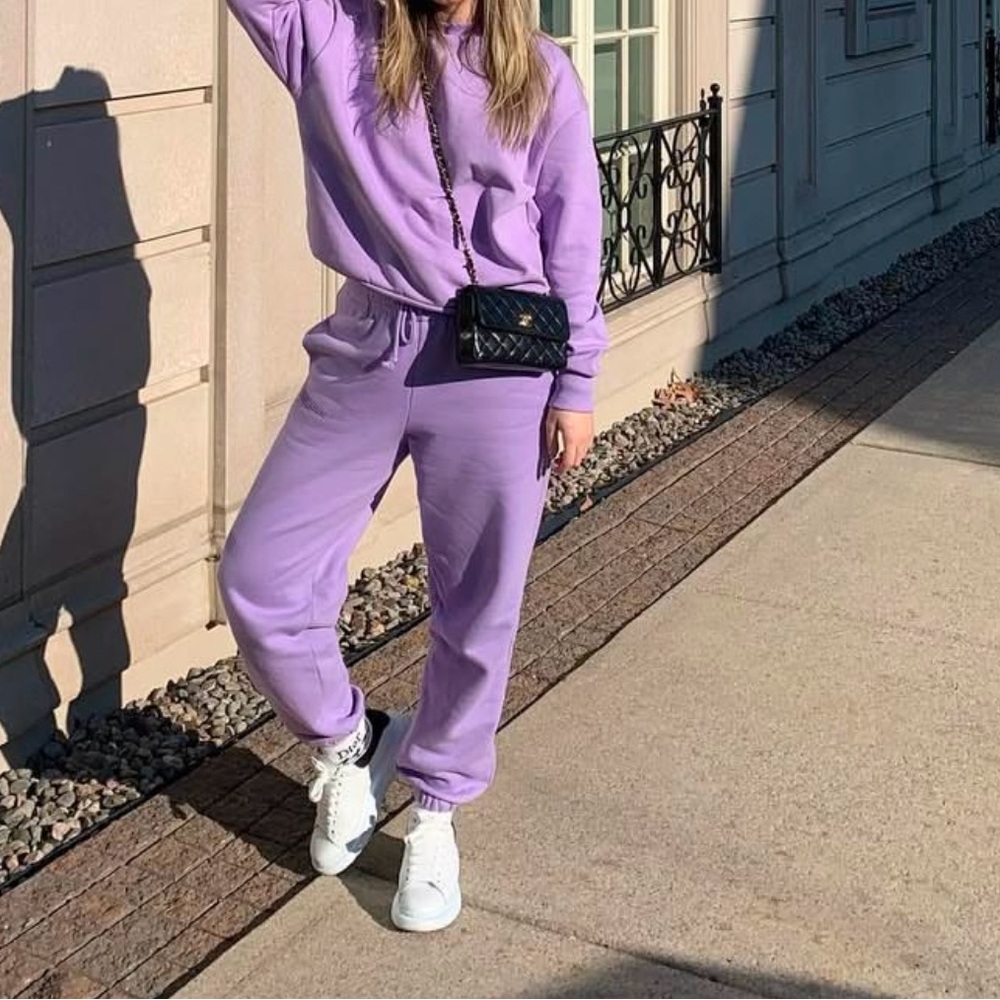 Pangaia orchid purple set: HEAVYWEIGHT RECYCLED COTTON TRACKPANTS AND SWEATSHIRT